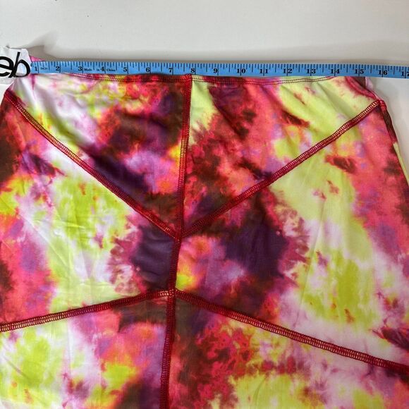 Club Exx Long Sleeve Mesh Crop and Matching Mini Skirt Tie Dye Pink Yellow Red L - Picture 12 of 13